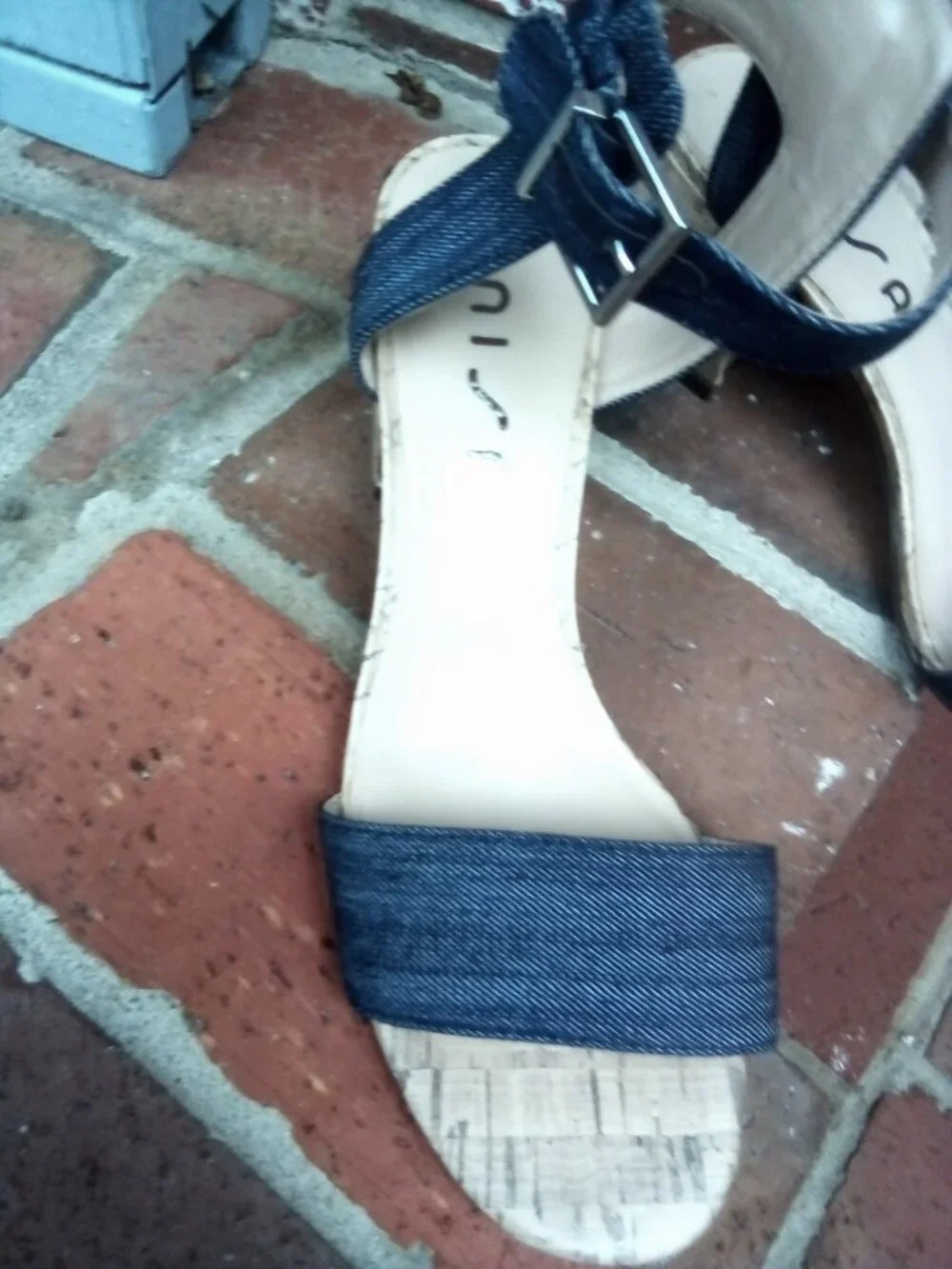 Denim Cork Wedge Sandals with Ankle Buckle size 8